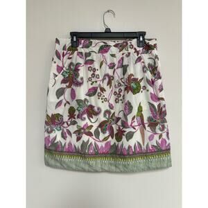 Edme & Esyllte Anthropologie skirt cream pink floral flowers birds colorful M